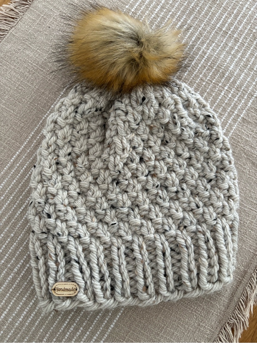 Women Pom Beanie - Beige with Pom